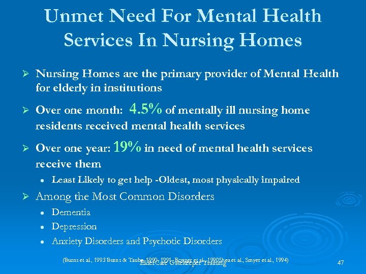 Unmet Need For Mental Health Services In Nursing Homes Ø Ø Ø Nursing Homes