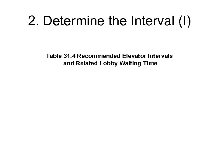 2. Determine the Interval (I) Table 31. 4 Recommended Elevator Intervals and Related Lobby