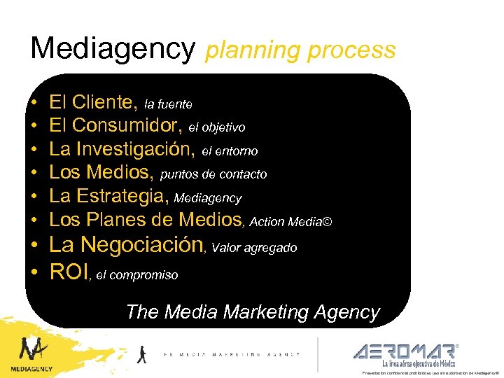 Mediagency planning process • • • El Cliente, la fuente El Consumidor, el objetivo