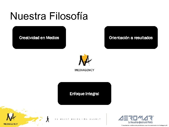 Nuestra Filosofía Creatividad en Medios Orientación a resultados Enfoque Integral Presentación confidencial prohibido su