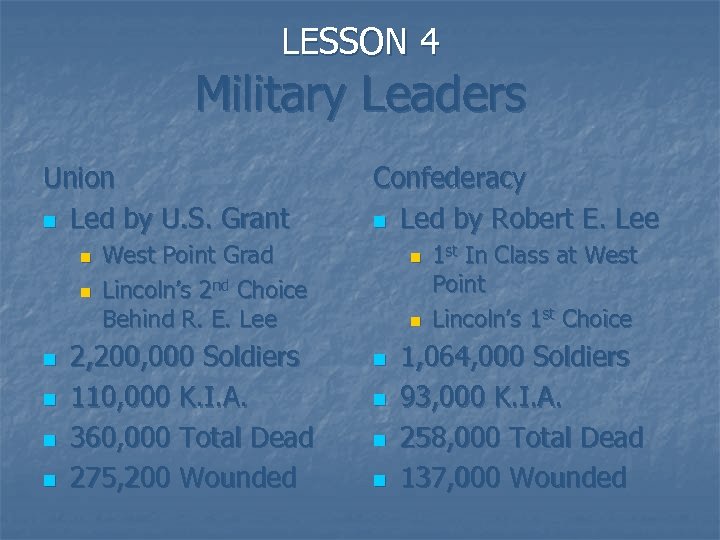 LESSON 4 Military Leaders Union n Led by U. S. Grant n n n