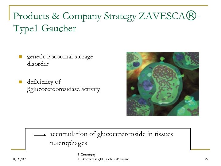 Products & Company Strategy ZAVESCA®Type 1 Gaucher n genetic lysosomal storage disorder n deficiency