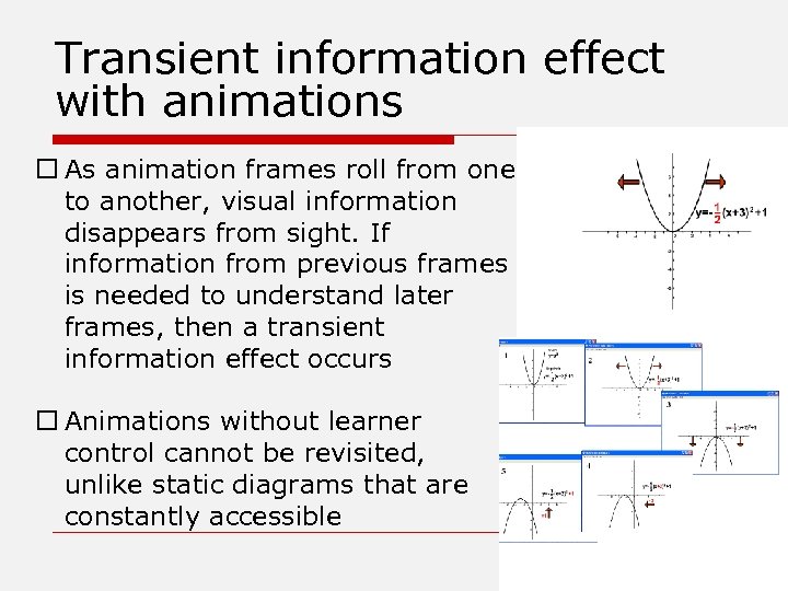 Transient information effect with animations o As animation frames roll from one to another,