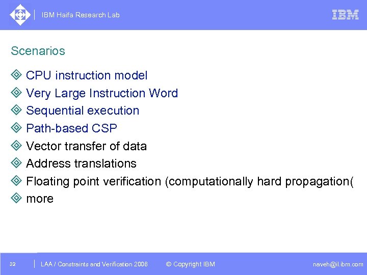 IBM Haifa Research Lab Scenarios ³ CPU instruction model ³ Very Large Instruction Word