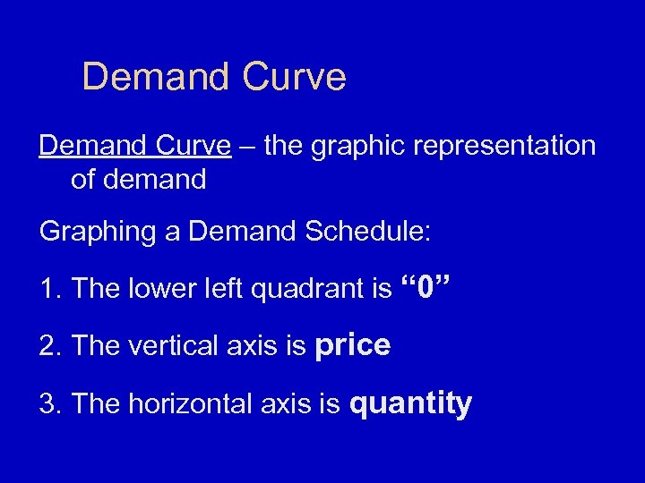 Demand Curve – the graphic representation of demand Graphing a Demand Schedule: 1. The