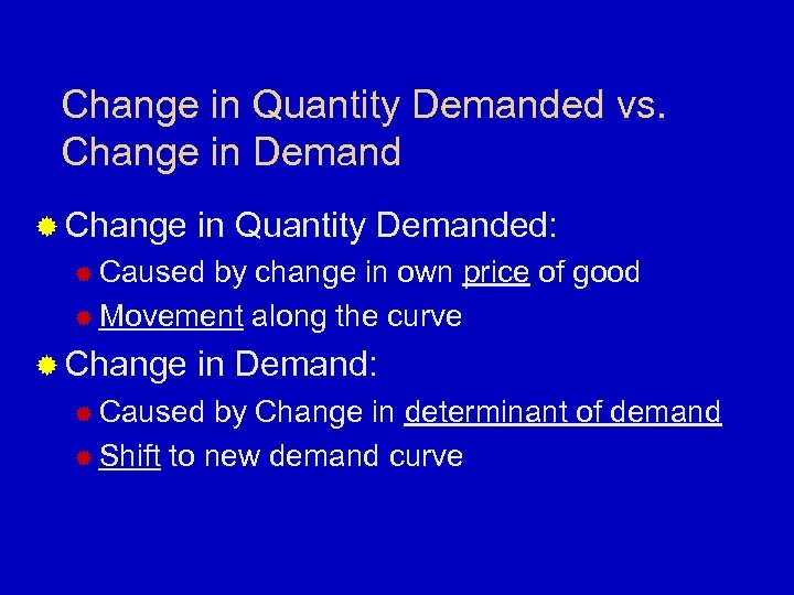 Change in Quantity Demanded vs. Change in Demand ® Change in Quantity Demanded: ®