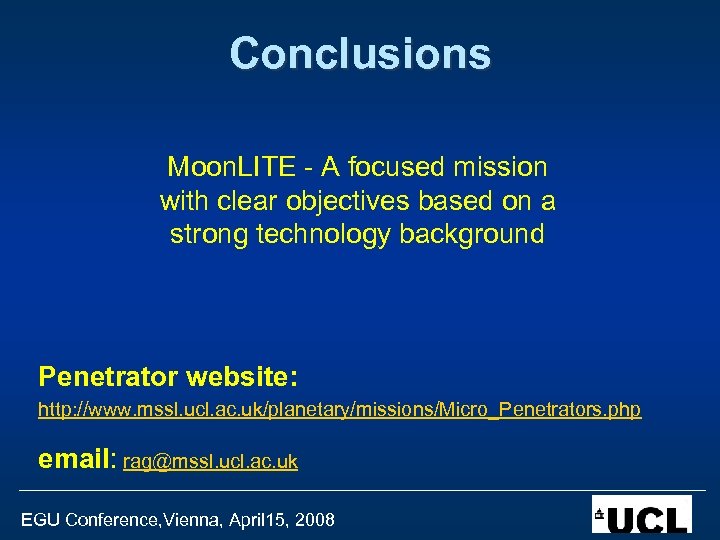 Conclusions Moon. LITE - A focused mission with clear objectives based on a strong