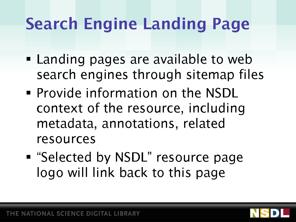 Search Engine Landing Page § Landing pages are available to web search engines through