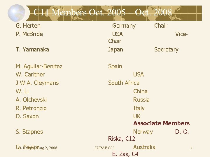 C 11 Members Oct. 2005 – Oct. 2008 G. Herten P. Mc. Bride T.