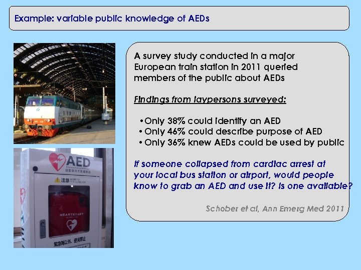 Example: variable public knowledge of AEDs A survey study conducted in a major European