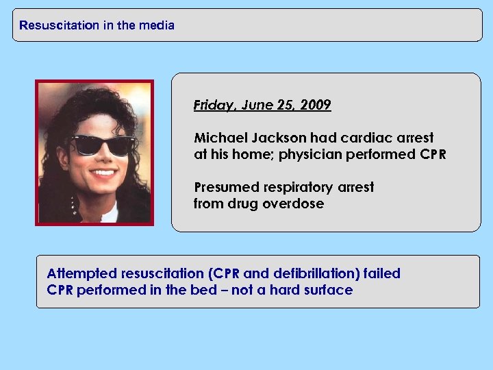 CPR in the home Resuscitation in the media Friday, June 25, 2009 Michael Jackson