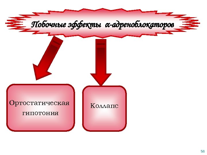 Побочные эффекты α-адреноблокаторов Ортостатическая гипотония Коллапс 58 