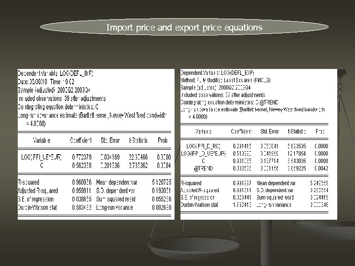 Import price and export price equations 