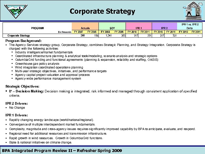 Corporate Strategy Program Background: § The Agency Services strategy group, Corporate Strategy, combines Strategic