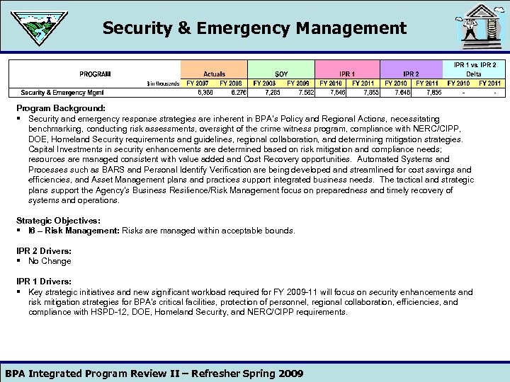 Security & Emergency Management Program Background: § Security and emergency response strategies are inherent