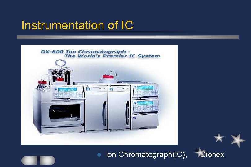 Instrumentation of IC l Ion Chromatograph(IC), Dionex 
