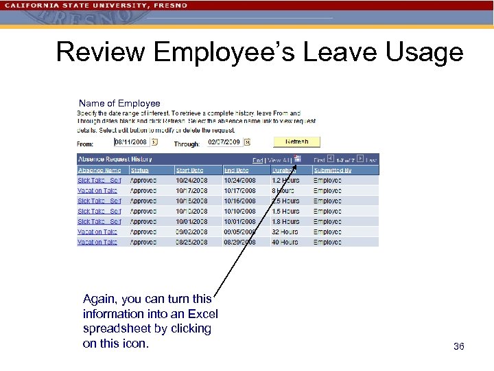 Review Employee’s Leave Usage Name of Employee Again, you can turn this information into