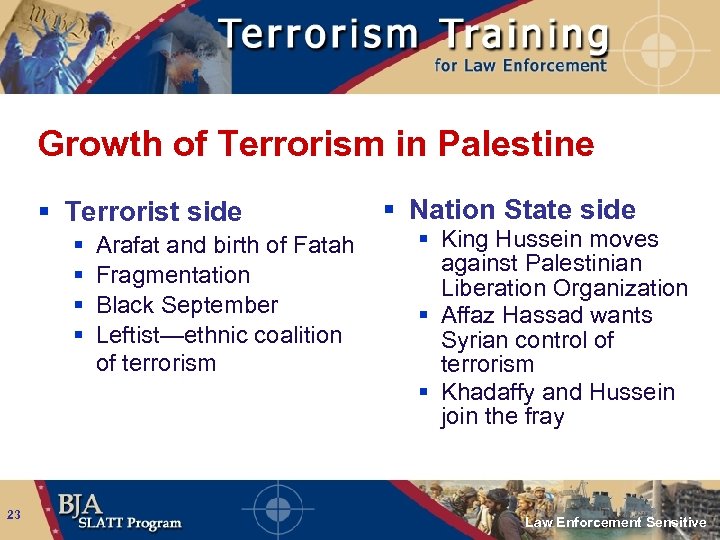 Growth of Terrorism in Palestine § Terrorist side § § 23 Arafat and birth