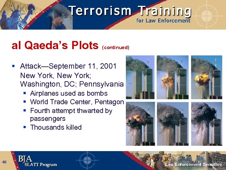 al Qaeda’s Plots (continued) § Attack—September 11, 2001 New York, New York; Washington, DC;