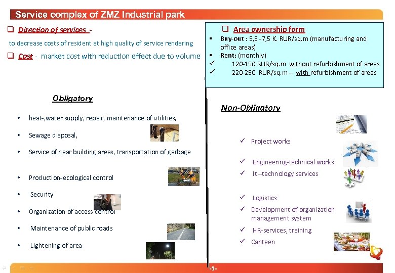 Service complex of ZMZ Industrial park q Direction of services to decrease costs of