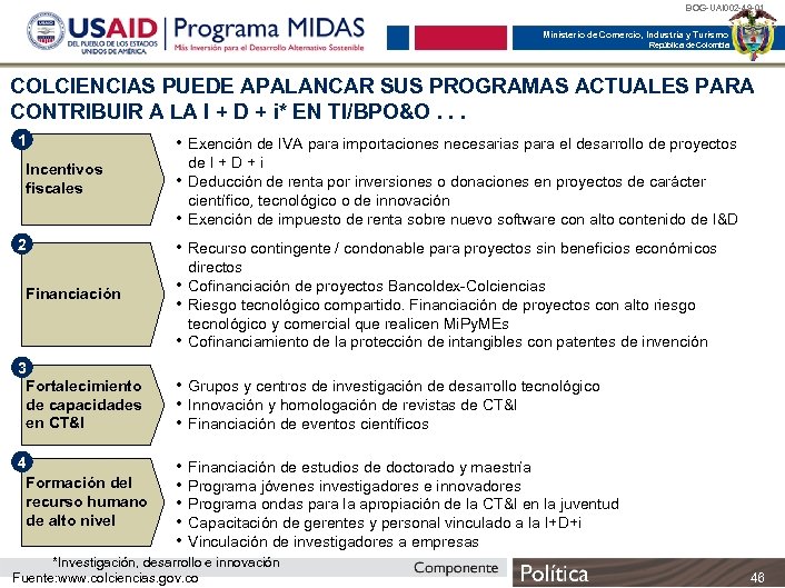 BOG-UAI 002 -49 -01 Ministerio de Comercio, Industria y Turismo República de Colombia COLCIENCIAS