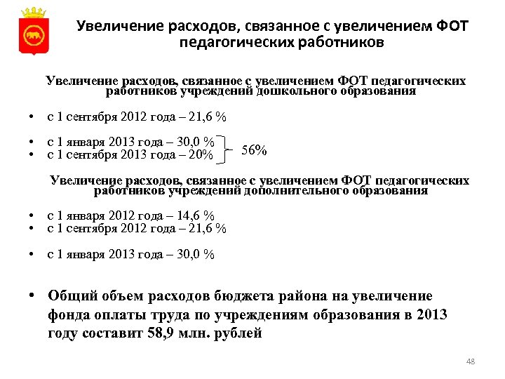 Увеличение расходов, связанное с увеличением ФОТ педагогических работников учреждений дошкольного образования • с 1