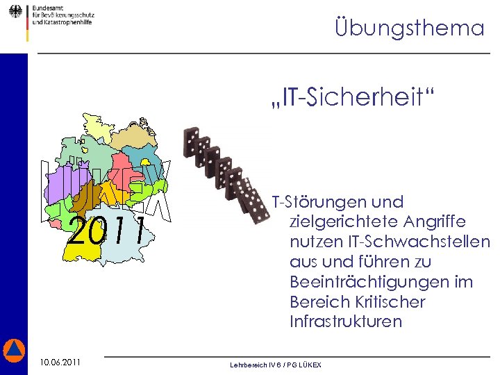 Übungsthema „IT-Sicherheit“ 2011 10. 06. 2011 Stand: 04. 05. . 2011 IT-Störungen und zielgerichtete