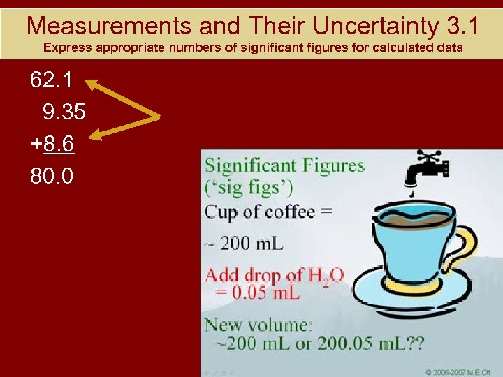 Measurements and Their Uncertainty 3. 1 Express appropriate numbers of significant figures for calculated