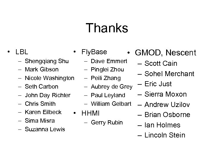 Thanks • LBL – – – – – • Fly. Base Shengqiang Shu Mark