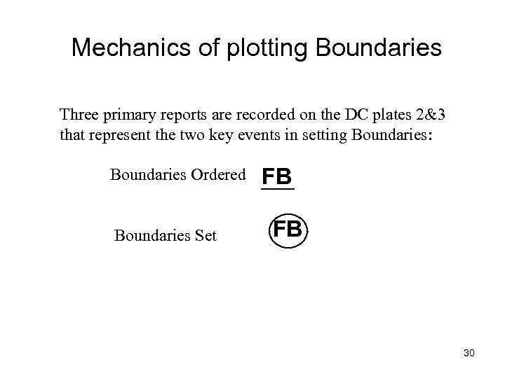 Mechanics of plotting Boundaries Three primary reports are recorded on the DC plates 2&3