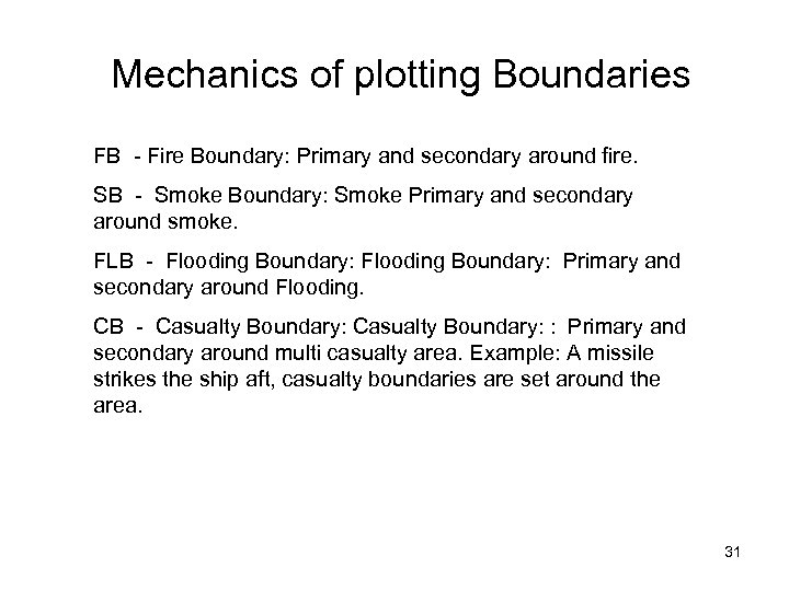 Mechanics of plotting Boundaries FB - Fire Boundary: Primary and secondary around fire. SB