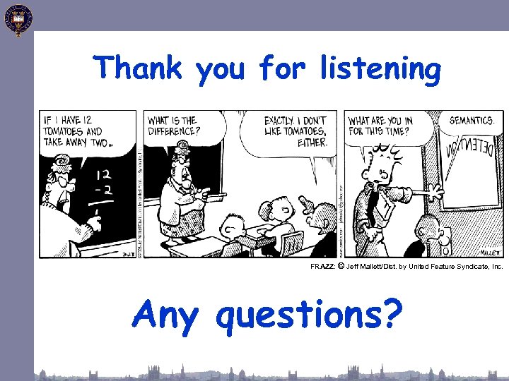 Thank you for listening FRAZZ: © Jeff Mallett/Dist. by United Feature Syndicate, Inc. Any