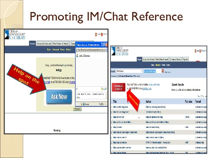 Promoting IM/Chat Reference He lp o spo n th e t 