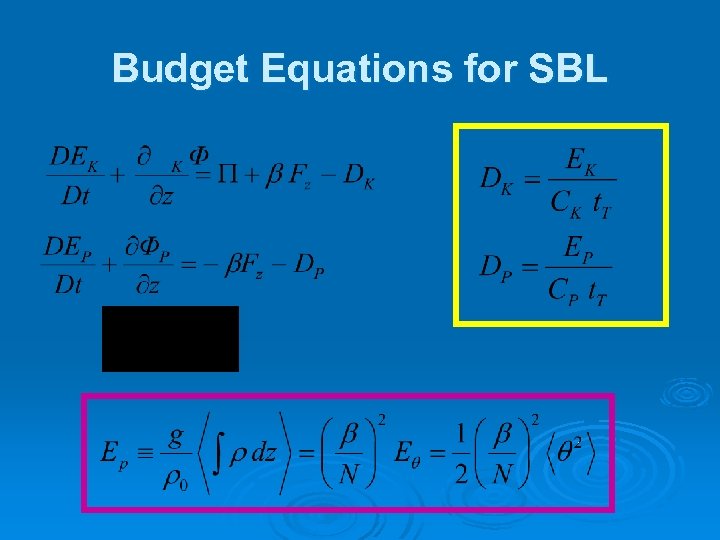 Budget Equations for SBL 