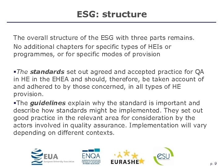 ESG: structure The overall structure of the ESG with three parts remains. No additional