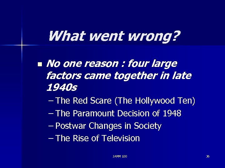 What went wrong? n No one reason : four large factors came together in