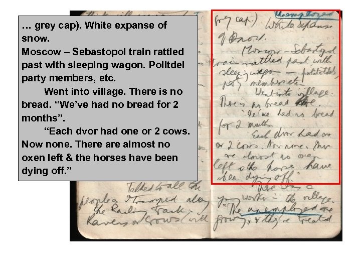 … grey cap). White expanse of snow. Moscow – Sebastopol train rattled past with