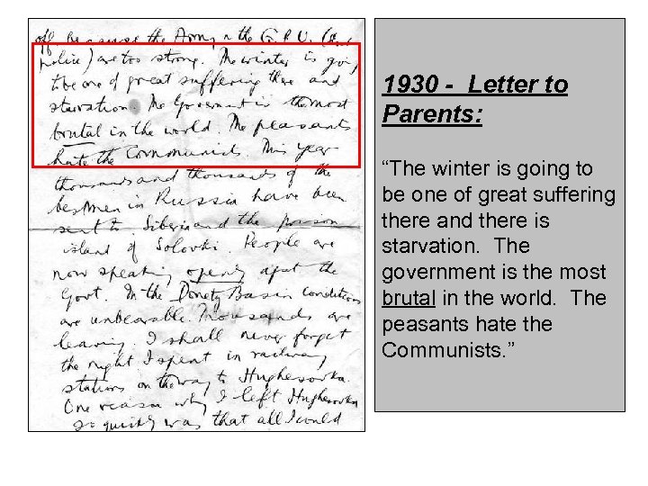 1930 - Letter to Parents: “The winter is going to be one of great