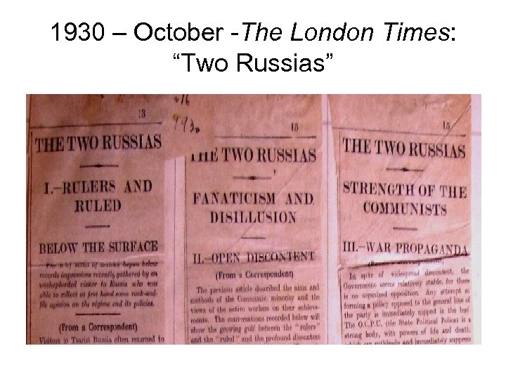 1930 – October -The London Times: “Two Russias” 