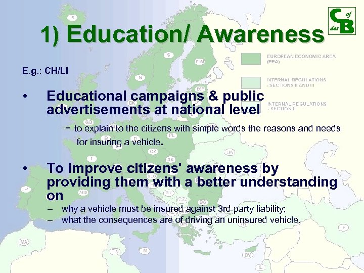 1) Education/ Awareness E. g. : CH/LI • Educational campaigns & public advertisements at