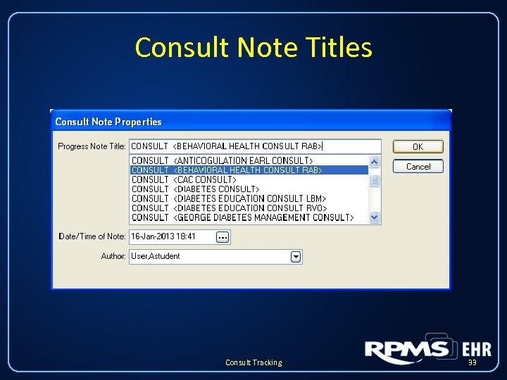 Consult Note Titles Consult Tracking 33 