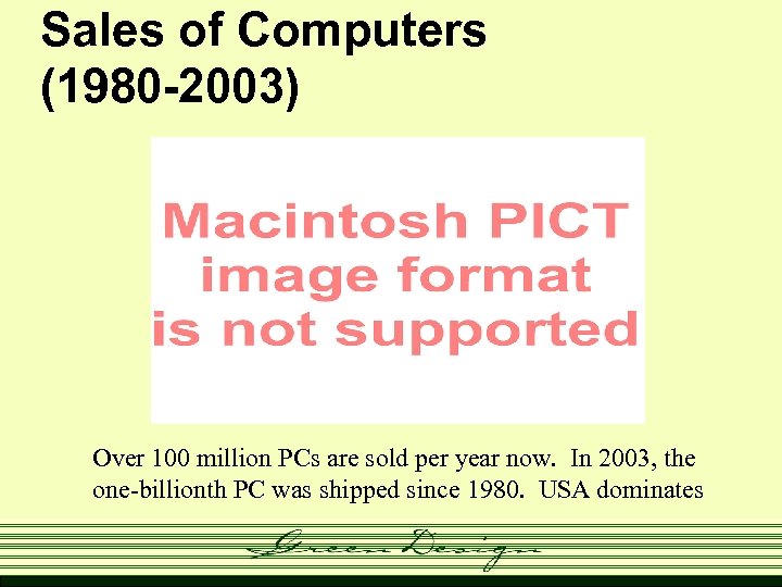 Sales of Computers (1980 -2003) Over 100 million PCs are sold per year now.