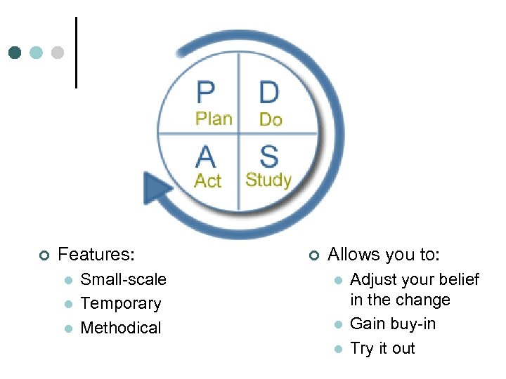 ¢ Features: l l l Small-scale Temporary Methodical ¢ Allows you to: l l