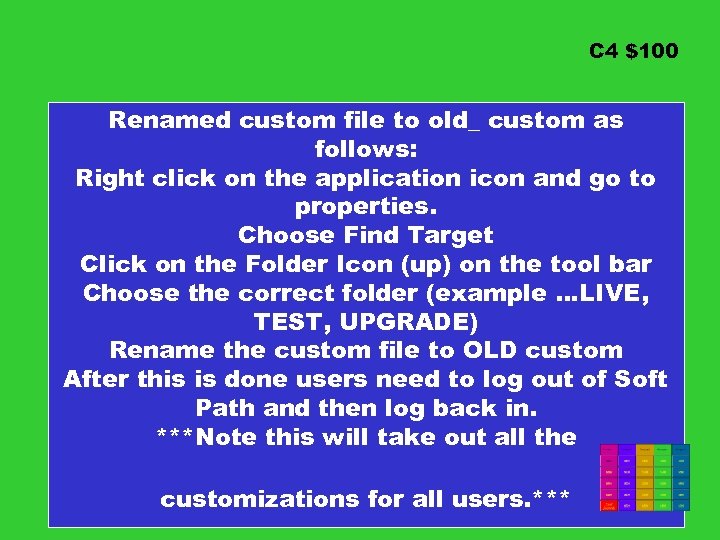 C 4 $100 Renamed custom file to old_ custom as follows: Right click on