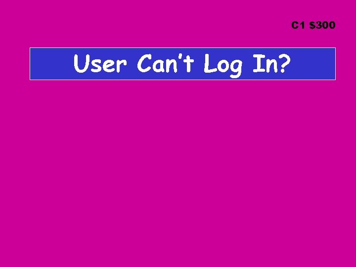 C 1 $300 User Can’t Log In? 