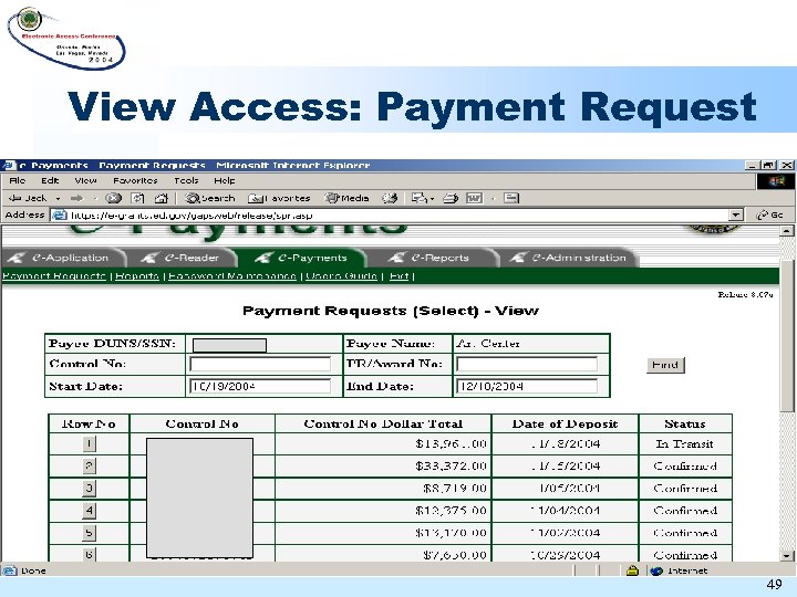 View Access: Payment Request 49 