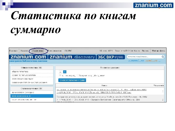 Статистика по книгам суммарно 