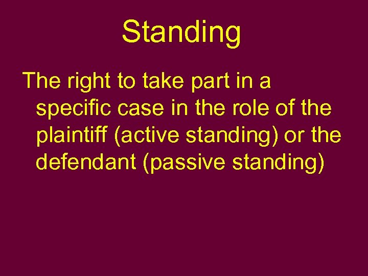 Standing The right to take part in a specific case in the role of