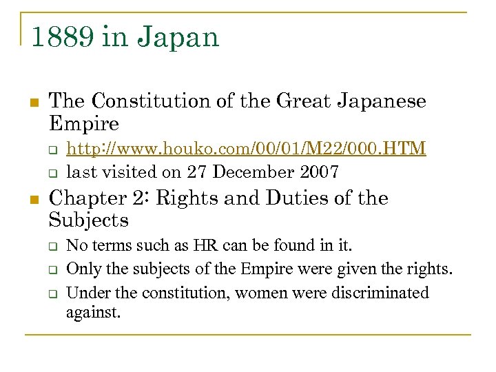 1889 in Japan n The Constitution of the Great Japanese Empire q q n