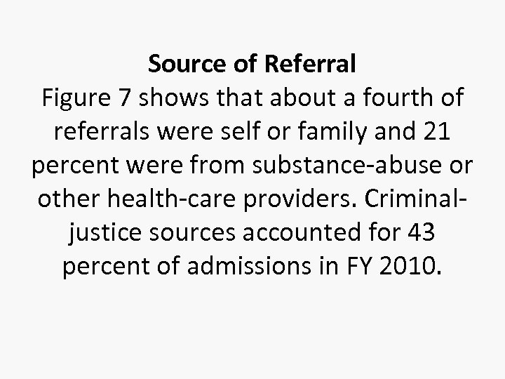 Source of Referral Figure 7 shows that about a fourth of referrals were self